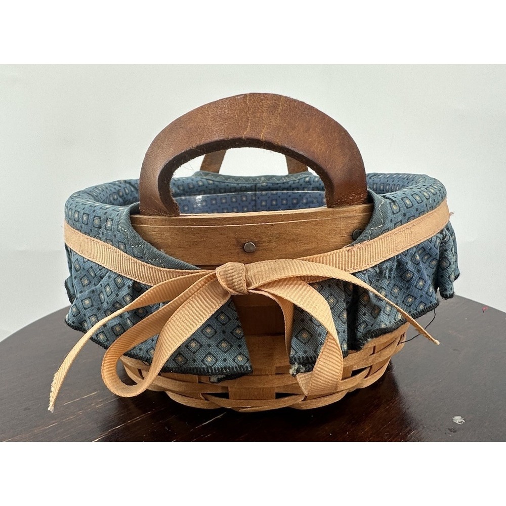 Longaberger Button Basket W/Protector & Classic French Blue Liner 1993